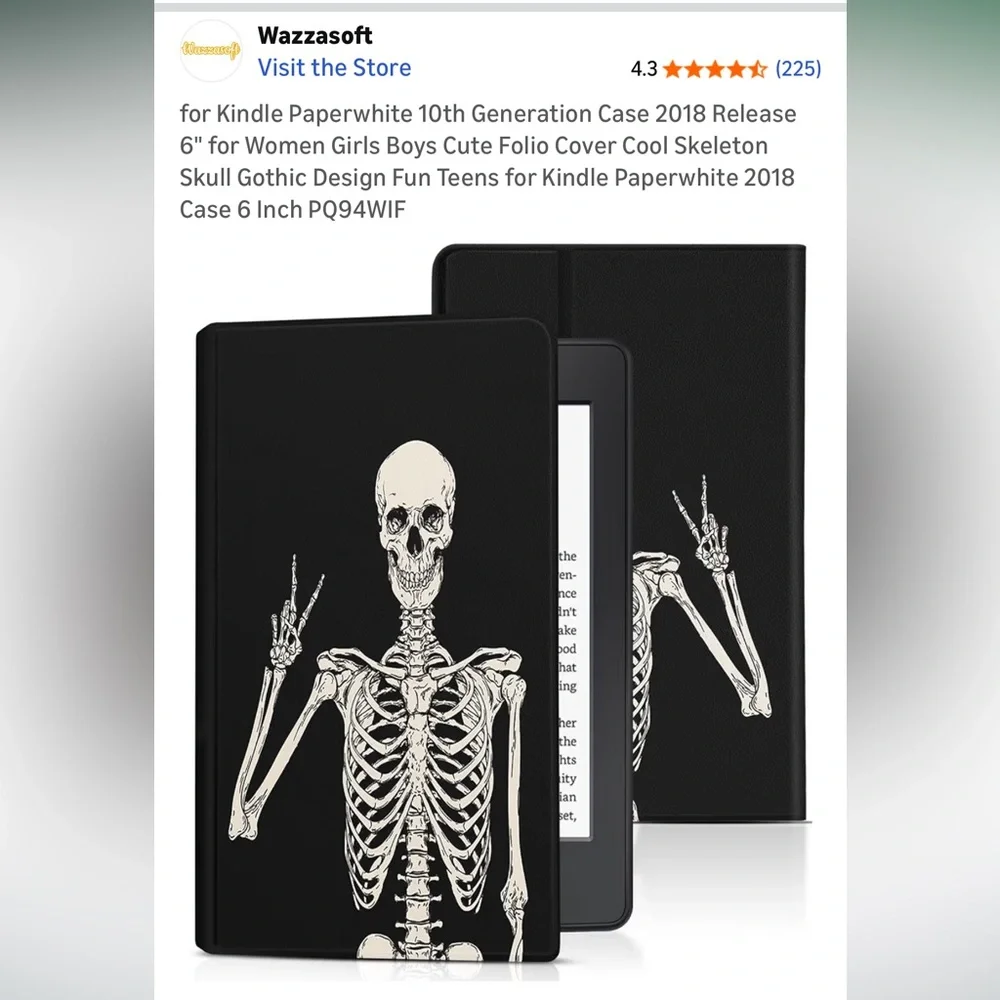 Black Skeleton Kindle Case